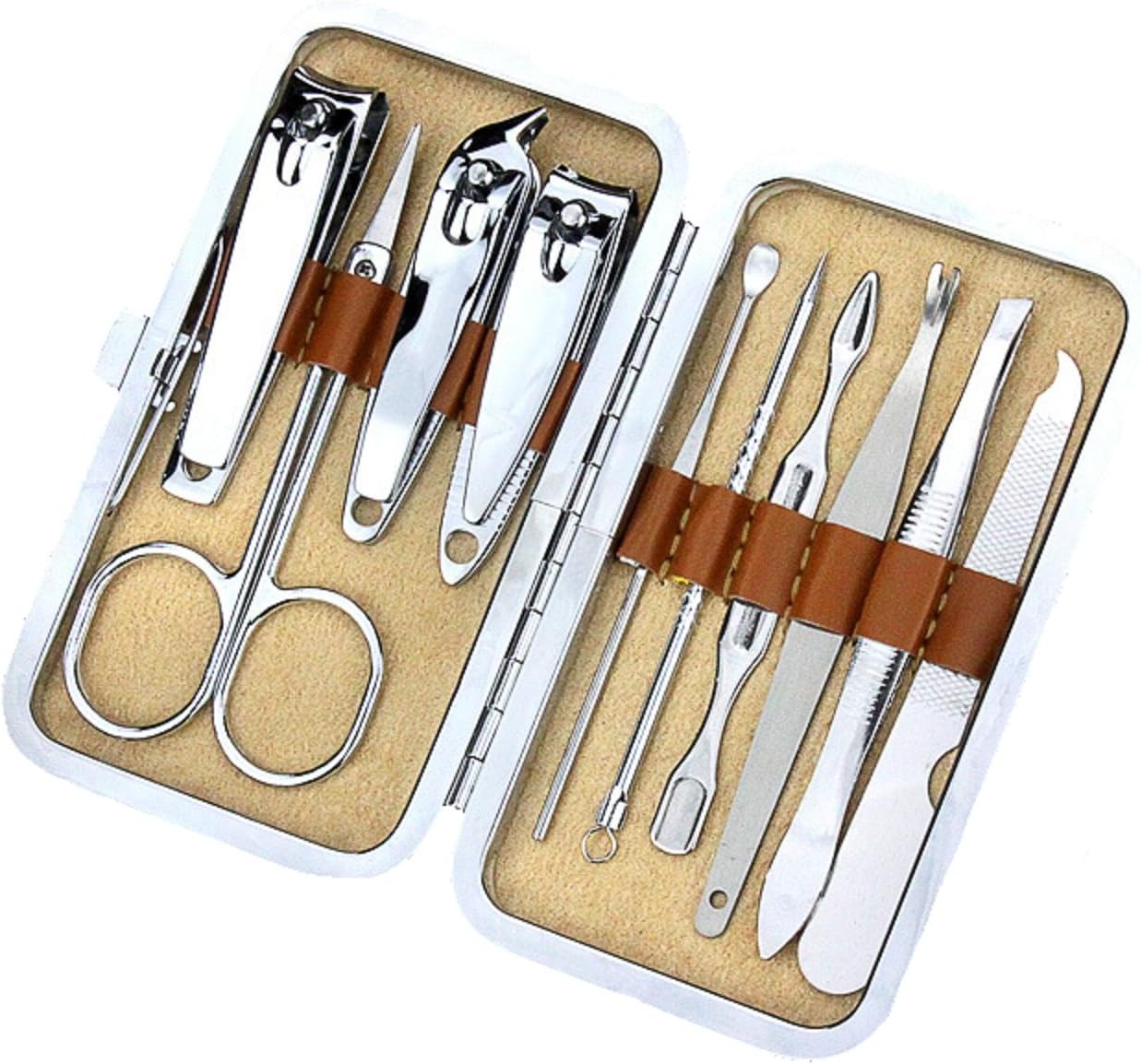 Nail Clipper Travel Set, 10 in 1 Stainless Steel Professional Nail Cutter Manicure Pedicure & Grooming Kits with Leather Case