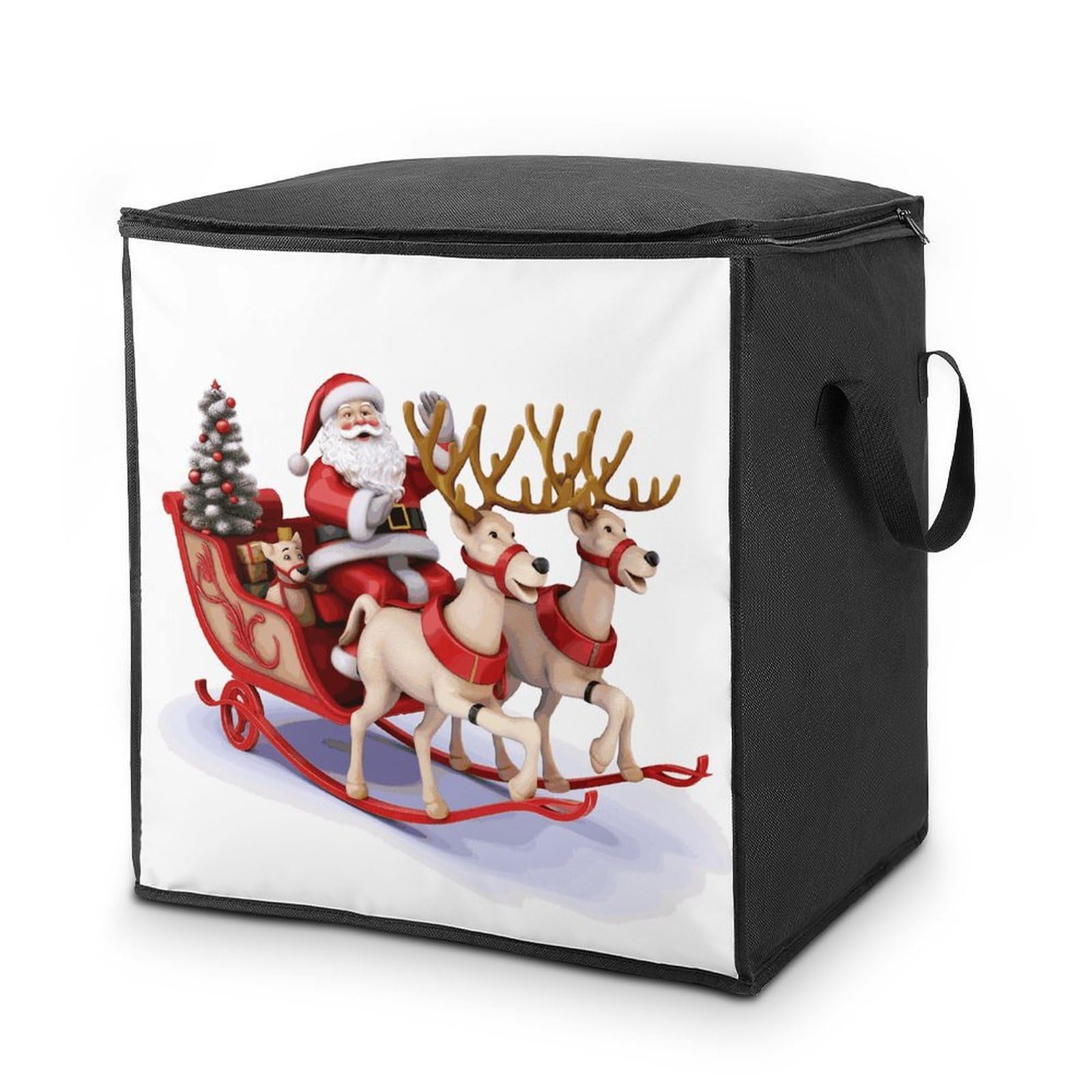 Santa Claus Reindeer Sled Storage Bag with Zippers And Handle Extra Large Bedding Comforter Storage Bag Foldable Blanket Storage Bags Fabric Moving Bags for Closet Organizer (70L)