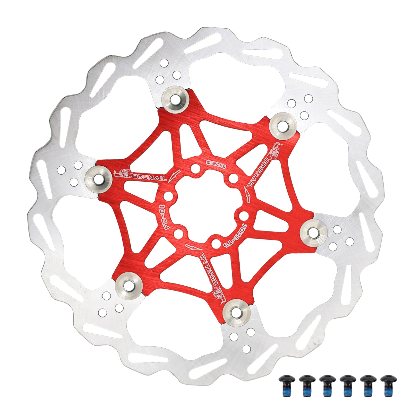 Disco de freno de bicicleta DJC Disco de freno flotante MTB 160mm 180mm 203mm con 6 pernos Bicicleta de carretera MTB BMX Acero Disco de freno de aluminio (2# rojo, 203mm)