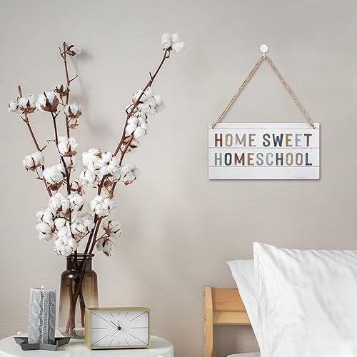 Vista 5 de Letrero de madera de estilo granja, letrero de escuela en casa, arte de pared educativo lindo para escuela, decoración colgante de madera