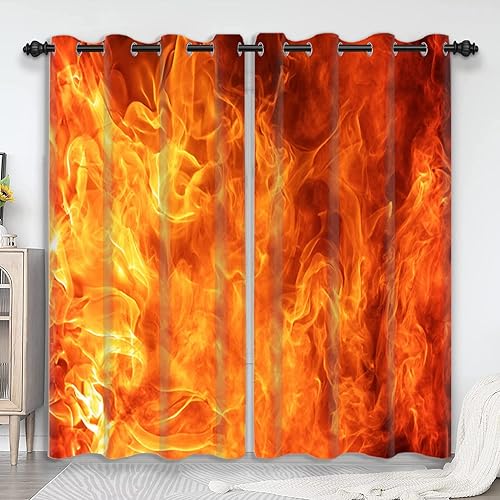 Renaiss Cortinas opacas de fuego naranja de 84 pulgadas de alto x 53 pulgadas de ancho, juego de 2 paneles con aislamiento térmico para dormitorio,