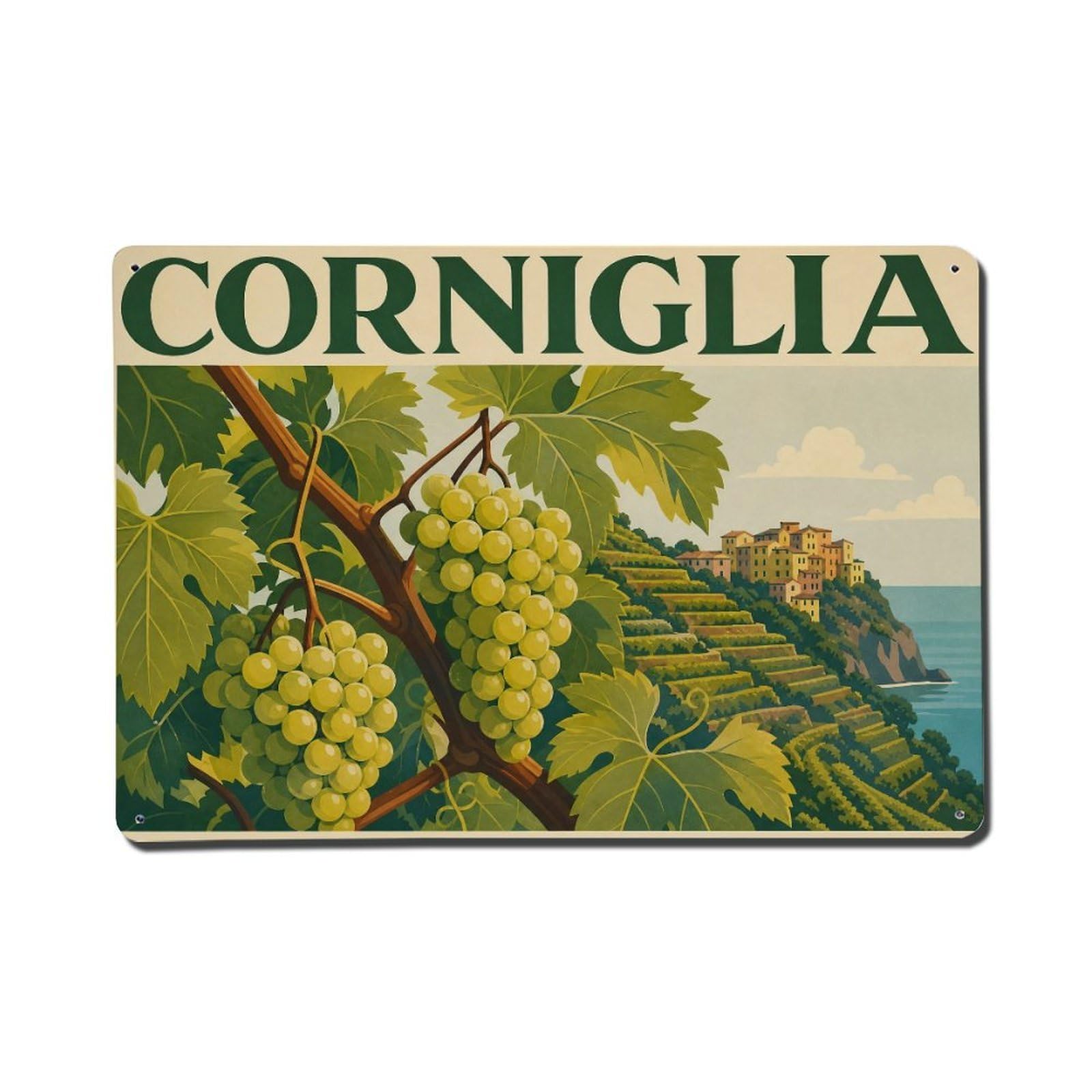 Vintage Travel Corniglia Grape Vines Close Detail Italy Metal Tin Sign