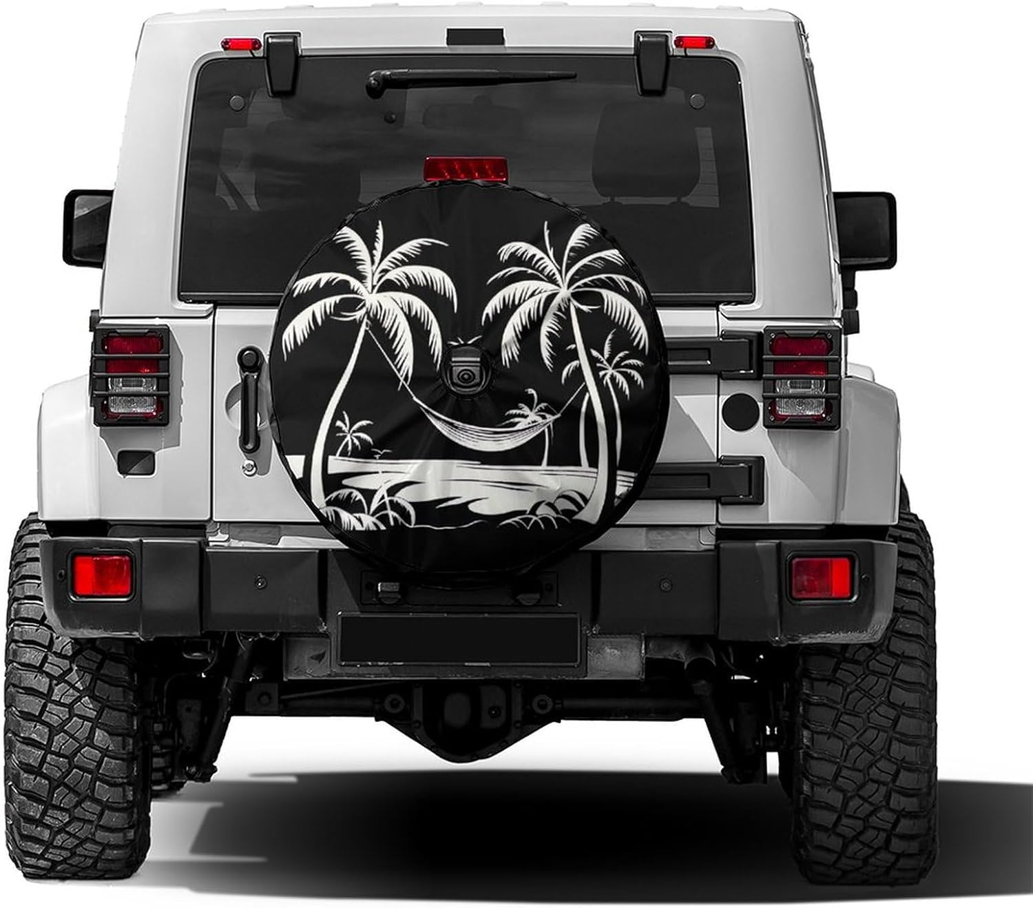 Delerain Spare Tire Cover with Backup Camera Hole Beach Life Palm Trees Wheel Covers Waterproof Dust-Proof UV Sun Universal Fit for RV Trailer RV SUV Truck (18 Inch for Diameter 32"-34")