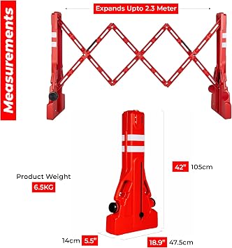 Berry 2.5 Meter Expandable Safety Barrier - Red | Folding Concertina Safety Barrier with Reflective Strips | Portable Water-Fillable Crowd Control Barrier for Warehouses, Event, Airport, Etc