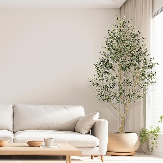 FEELEAD 8ft Artificial Olive Tree,Faux Olive Tree 240cm, Lifelike Fruits