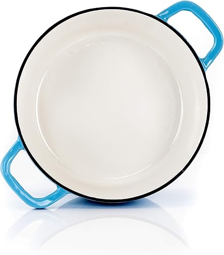 Miniatura 7 de MegaChef Cazuela redonda de hierro fundido esmaltado con tapa, 5 cuartos de galón, azul