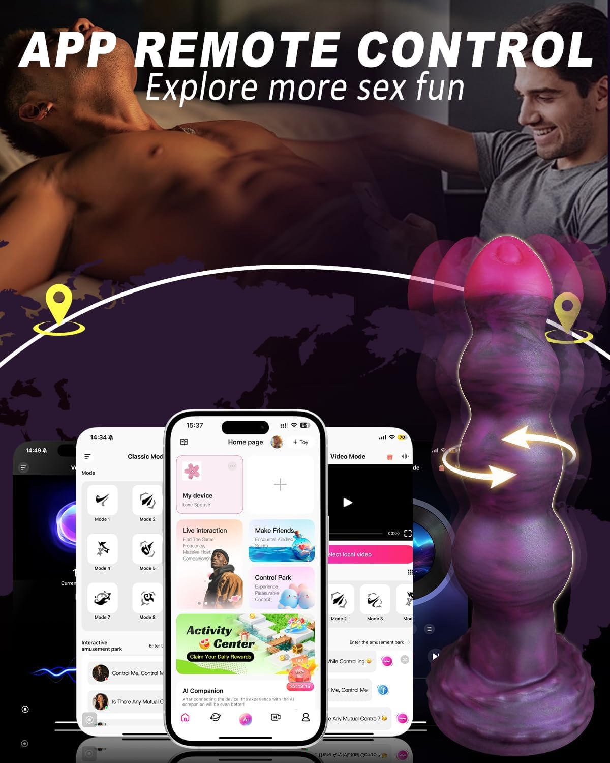 Vibrating Butt Plug Anal Beads Dildo, 360° Rotating Anal Vibrator Buttplug