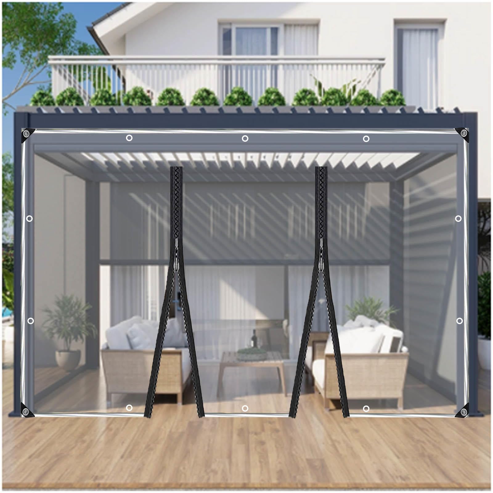 Sonakia Wxh Outdoor Clear Tarp Curtains, Waterproof Tarpaulin Side Panels With Zips, Transparent Pvc Plastic Tarpaulin With Eyelets, Tarpaulin Rain Curtains For Pergola Gazebo,-2.6X2m/8.5 * 6.6Ft