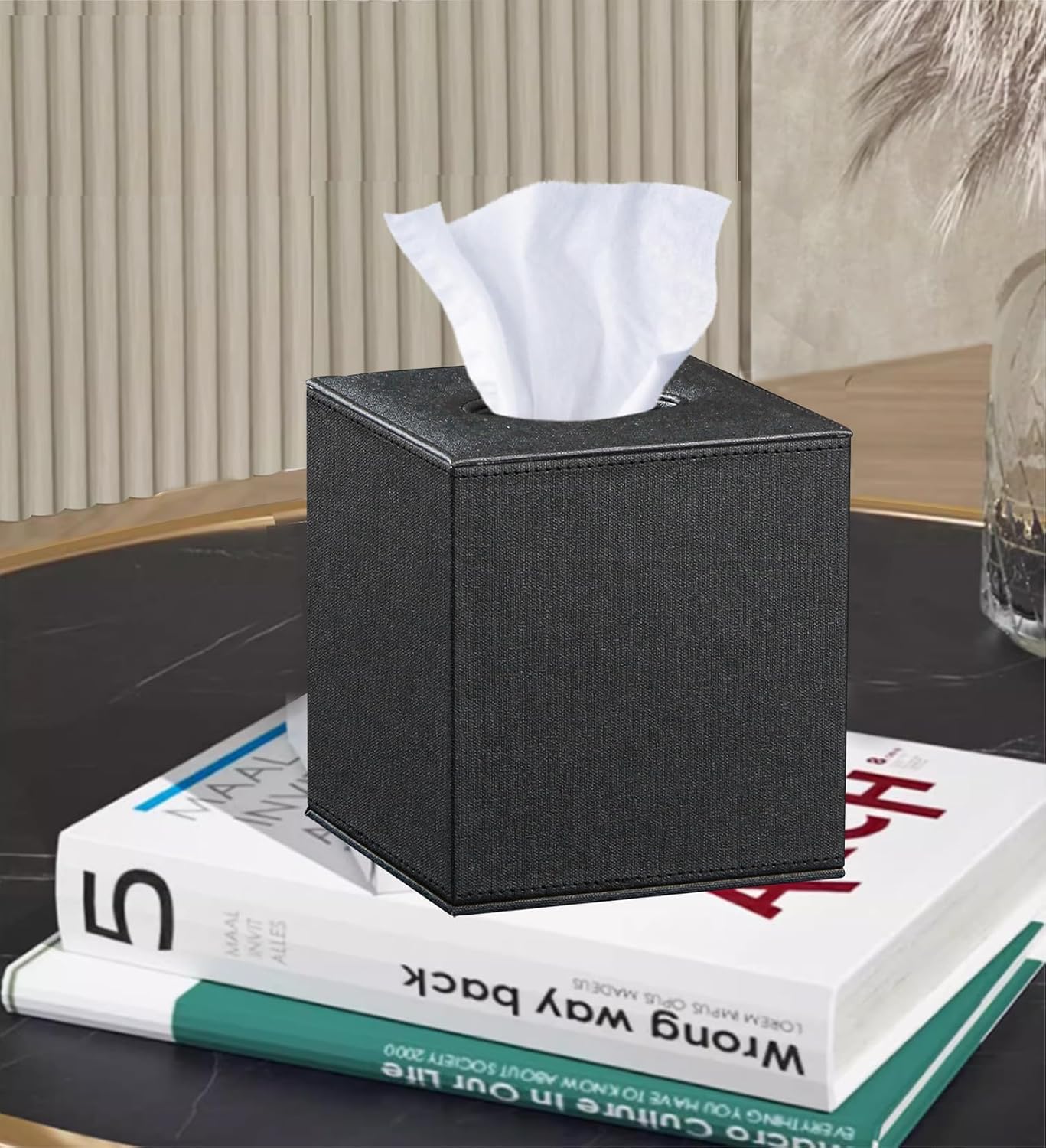 YAPISHI 1 x Tissue Box Holder Leather Square + 1 x Tissue Box Holder Leather Square image 3