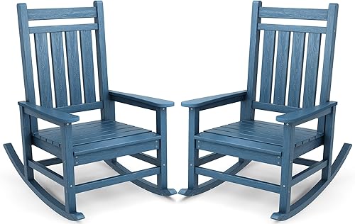 SEWALL - Juego de 2 mecedoras de gran tamaño para exteriores, mecedoras de polietileno de alta densidad para adultos, mecedoras de patio para