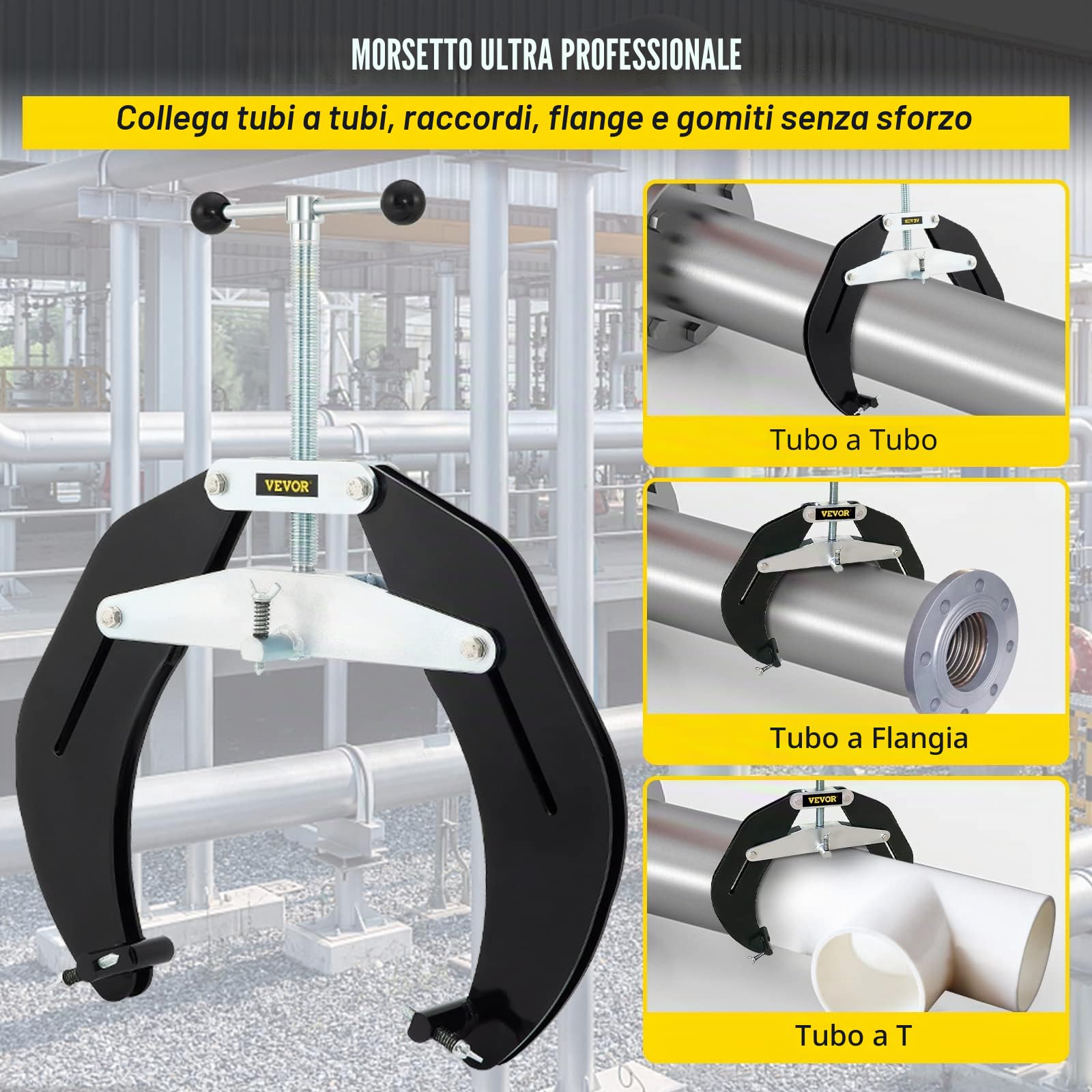 VEVOR Morsetto di Allineamento del Tubo per Saldatura, 5-12" Clamp Pipe Alignment Leggero e Portabile, Accoppiatore per Tubi a Morsetto in Acciaio al Carbonio con Viti a Rapida Azione, Nero