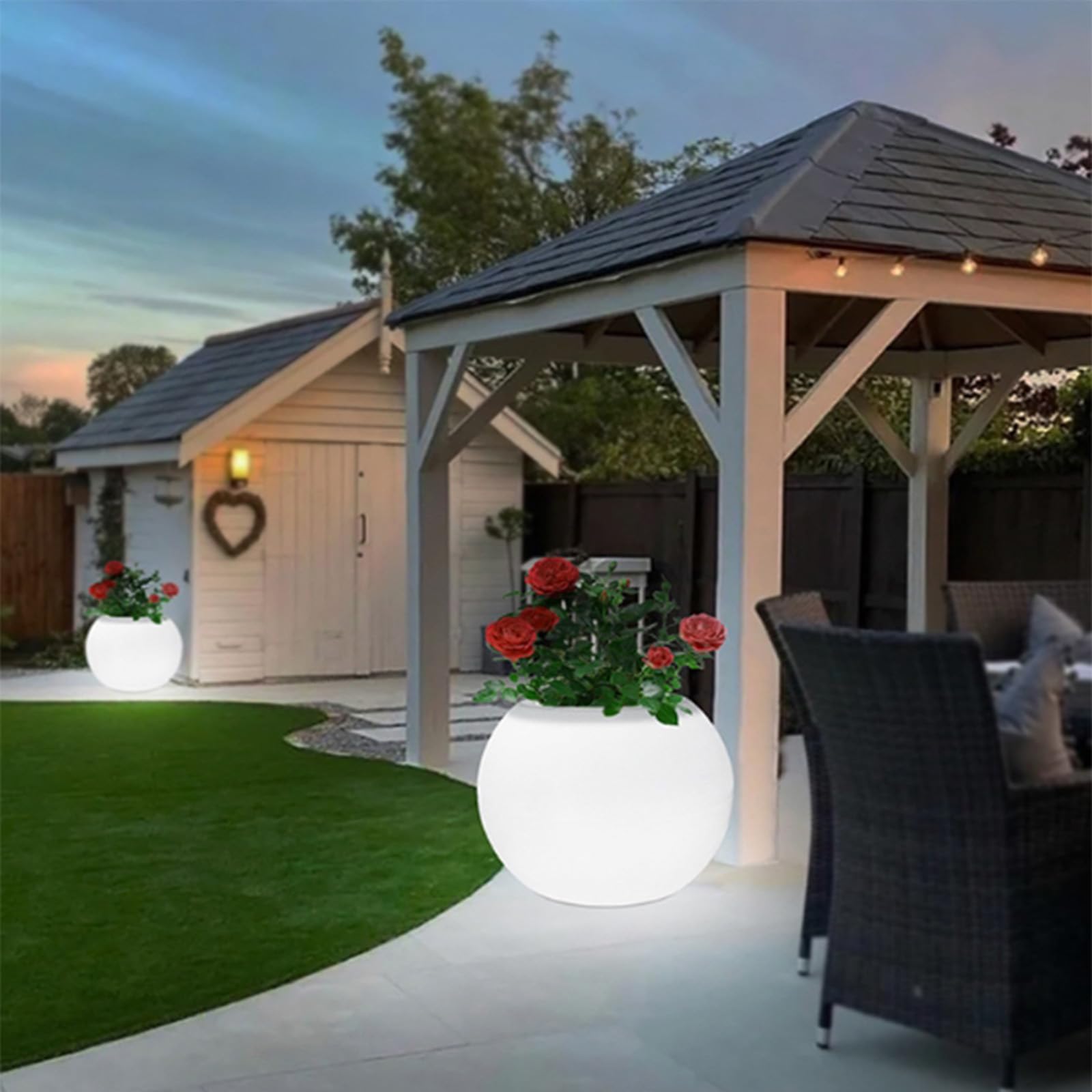 Générique Pot de Fleur LED Rechargeable avec Télécommande – Pot Lumineux Étanche 16 Couleurs pour Intérieur Extérieur, Déco Jardin Balcon Terrasse, Alternative au Pot Solaire,One Size,White