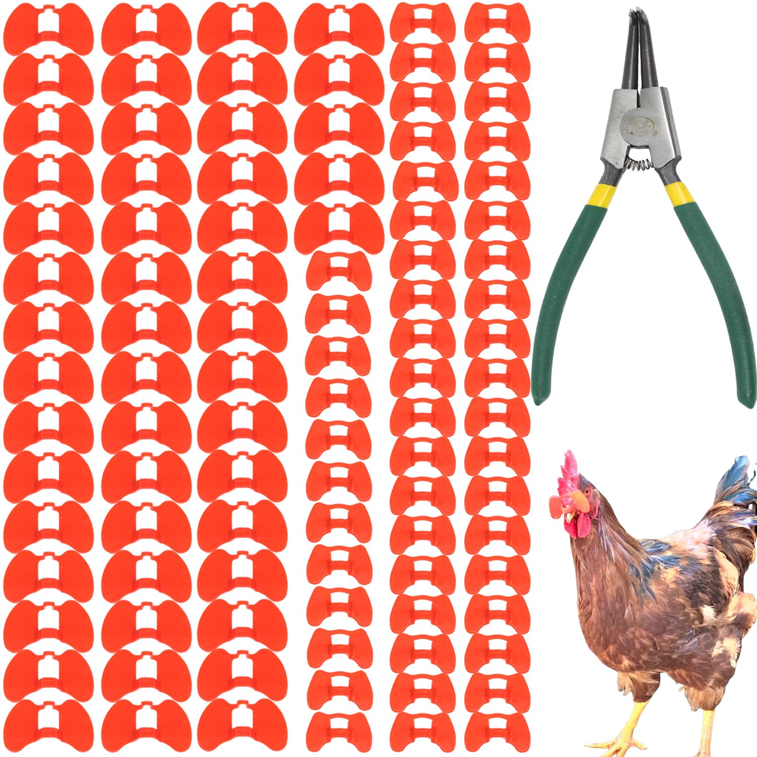 Pinless Peepers for Chickens, 101 Pcs Anti-Pecking Goggles with Pliers, Chicken Blinders and Plier Tool, Chicken Glasses Pheasant Poultry Blinders Spectacles