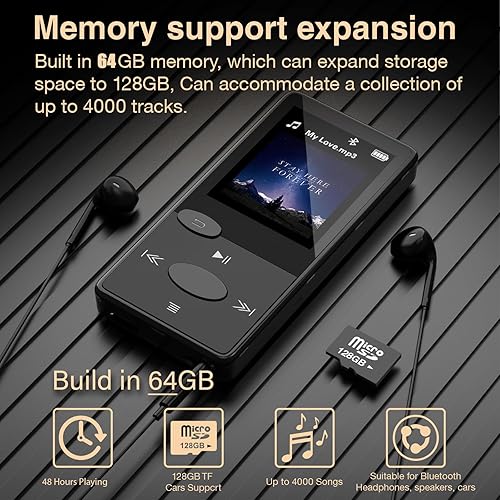 Miniatura 6 de Reproductor Mp3 de 64 GB con sonido Bluetooth 5.3 HiFi, reproductor de MP3 con radio FM, mini reproductor de música para niños y adultos,