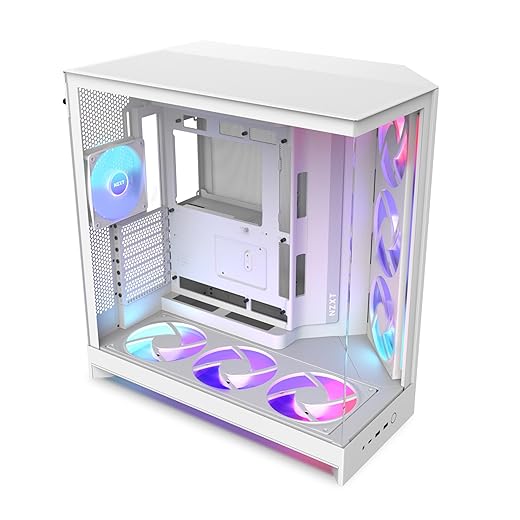 NZXT H9 Flow RGB+ ATX Mid-Tower PC Case, Stainless Steel & Tempered Glass, White
