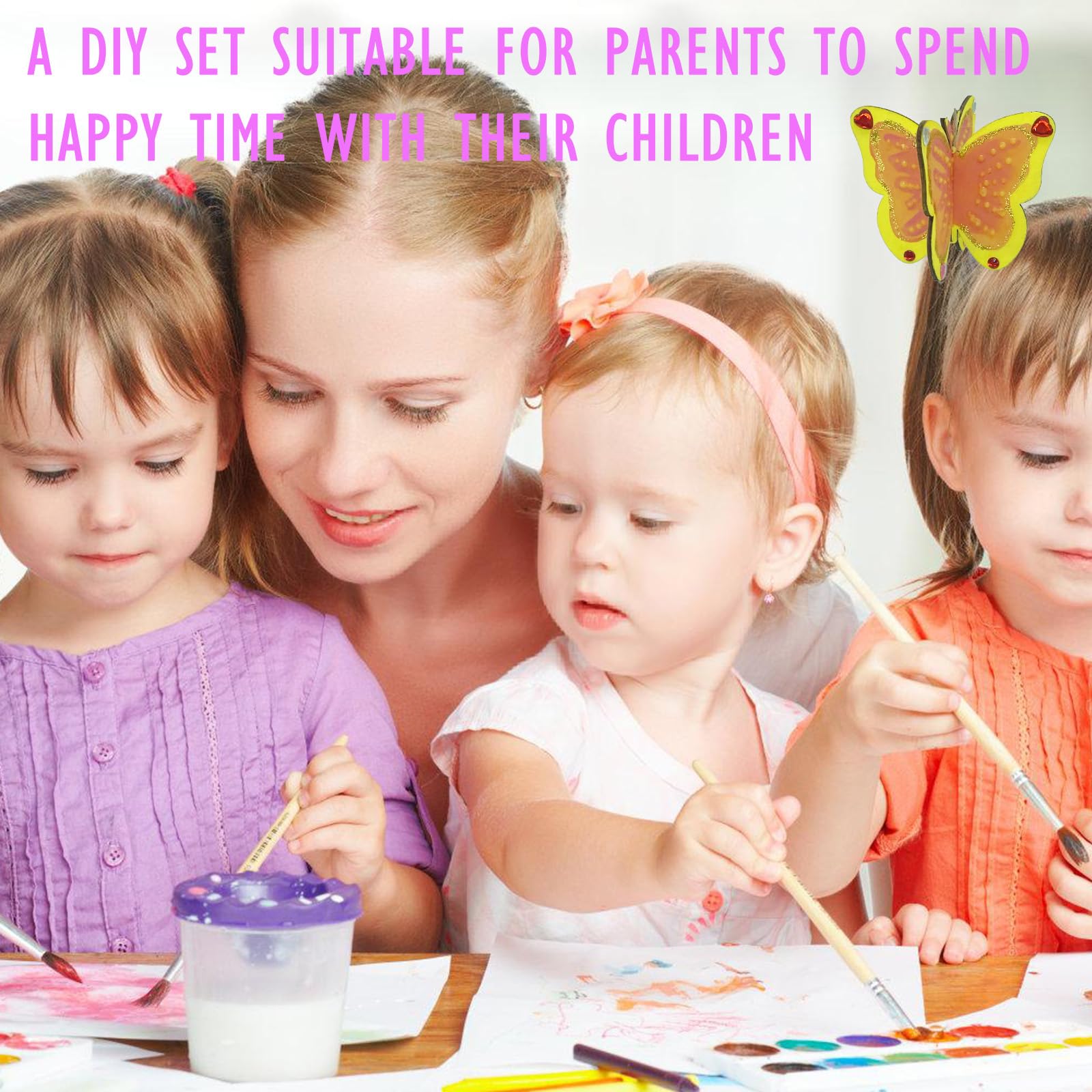 Sugeru Kit 24 Farfalle Di Legno Fosforescenti Da Decorare | Lavoretti Creativi Per Bambini 3-15 Anni Con Colori, Glitter E Adesivi