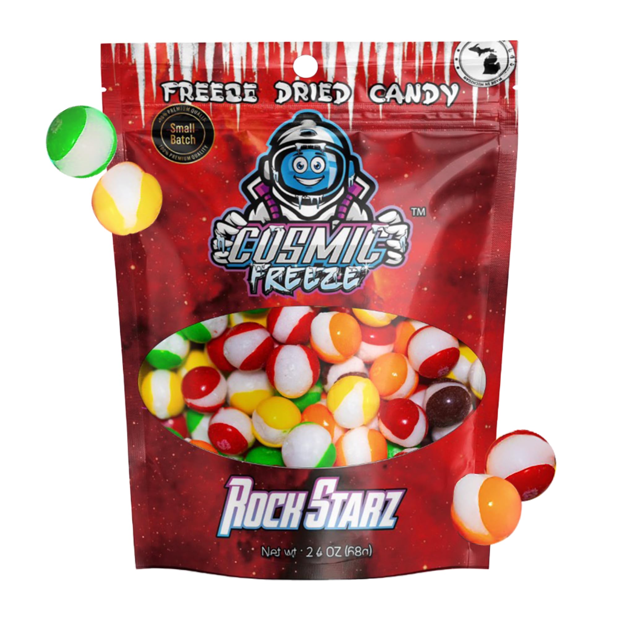 Rock Starz Freeze Dried Candy Pack, 2.4 Oz, Frozen Dry Space Candy, Freeze Dried Assortment Mix, Crunchy Space Themed Snacks, Gluten-Free, Individual Pack, Made in USA