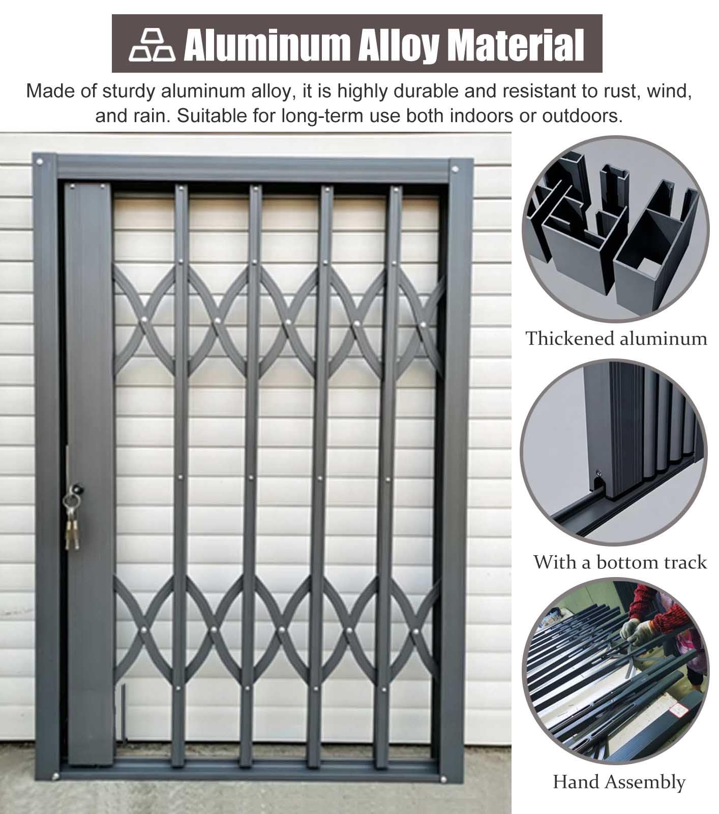 Rejas para Ventanas Exteriores Barra de Seguridad Abatible para Ventanas, Reja de Seguridad Metálica para Ventanas con Cerradura y Llave, Reja Retráctil y Deslizante | 55x85cm/22x33in
