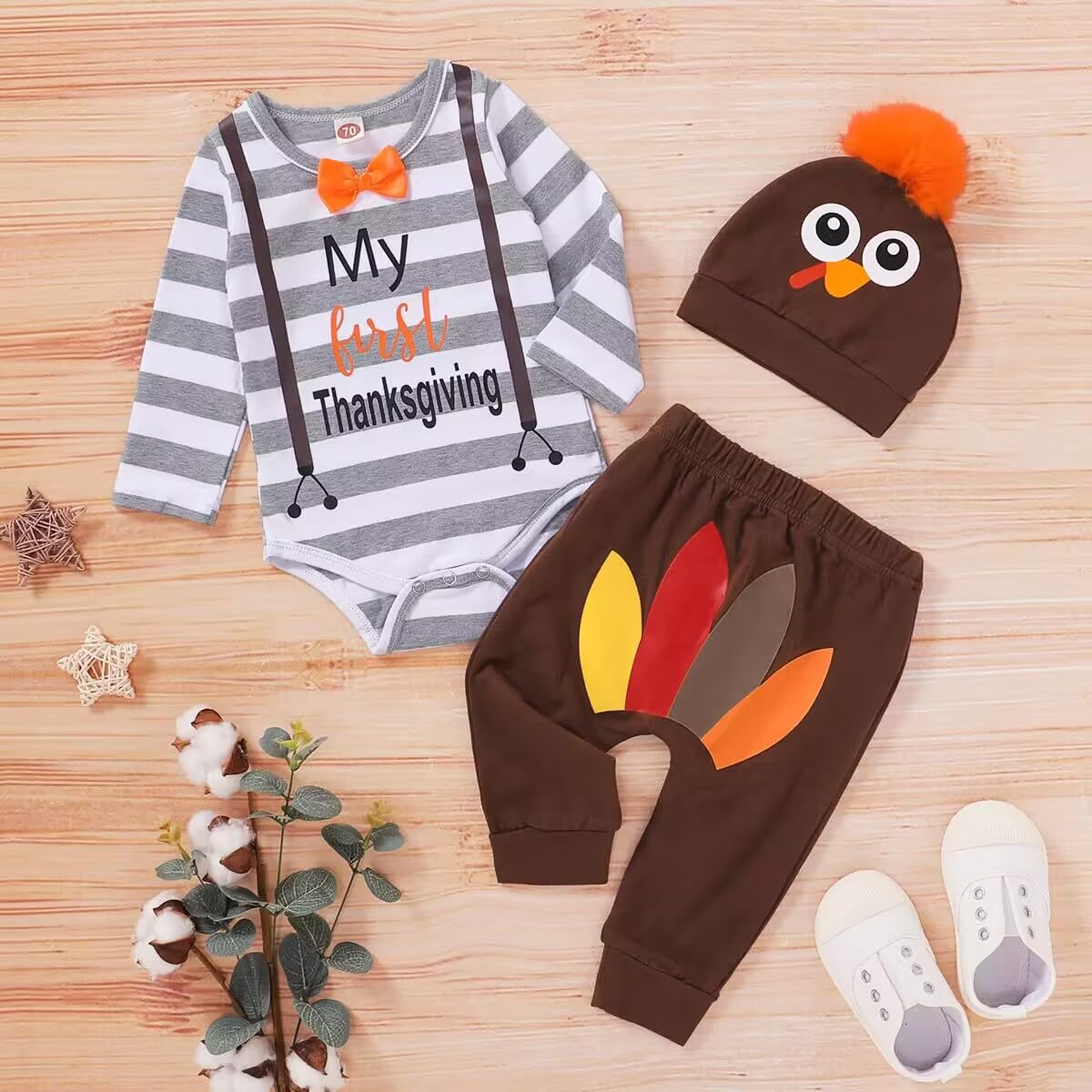 Shalofer Baby Boy My First Thanksgiving Body dla noworodka indyka strój z kapeluszem