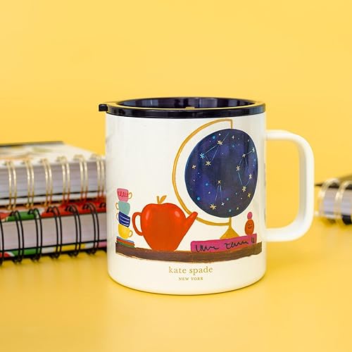 Miniatura 9 de Kate Spade New York Taza aislada de acero inoxidable con asa y tapa, vaso de doble pared de 16 onzas, taza de viaje de café reutilizable para