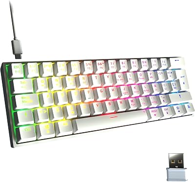 NEWSKILL Pyros V2 Teclado Gaming 60% RGB inalámbrico/Bluetooth/Cable Outemu Red Hotswap – Color Blanco
