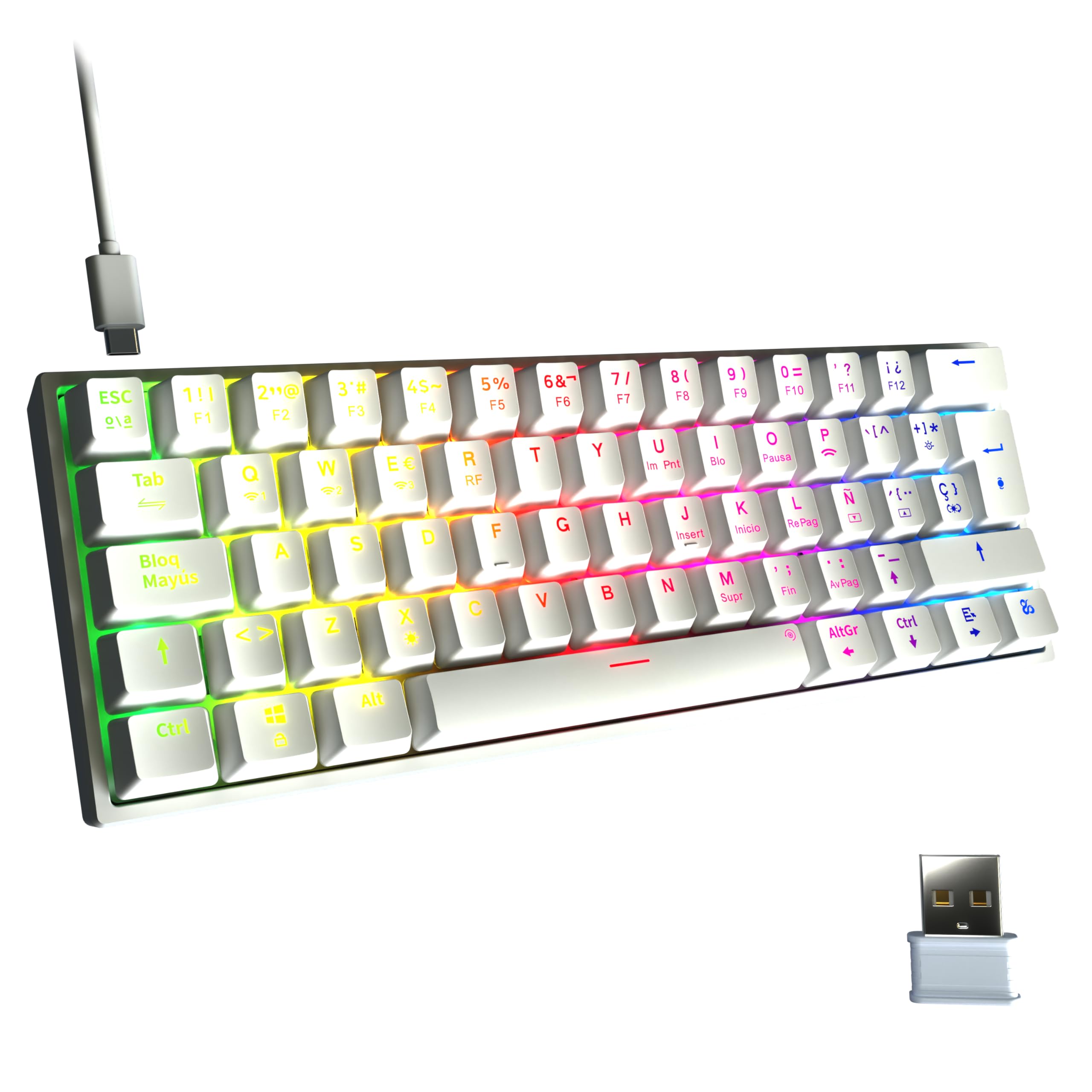 Teclado Gaming Inalámbrico NEWSKILL Pyros V2 RGB 60% - Blanco