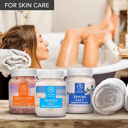 Miniatura 6 de Juego de sales de baño de 42 onzas  Sal de Epsom  Sal rosa del Himalaya  Sal del Mar Muerto  100% pura y natural  Lo mejor para un buen sueño