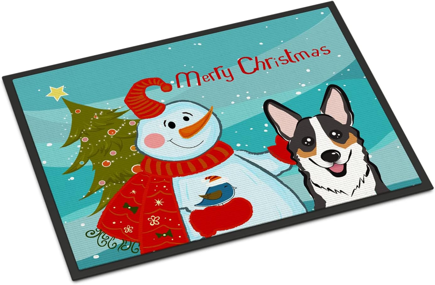 Caroline's Treasures BB1875JMAT Snowman with Tricolor Corgi Doormat 24x36 Front Door Mat Indoor Outdoor Rugs for Entryway, Non Slip Washable Low Pile, 24H X 36W
