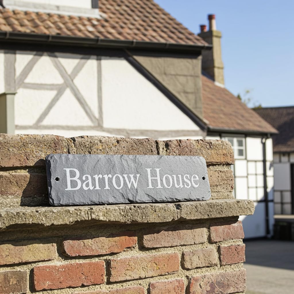Beautiful Natural Slate House Numbers Plaques (30cm x 10cm Rectangle) Front Door Number Name Sign For Your Outside Wall. Personalised House Signs/Plate For Doors, Gates, Bar or Walls