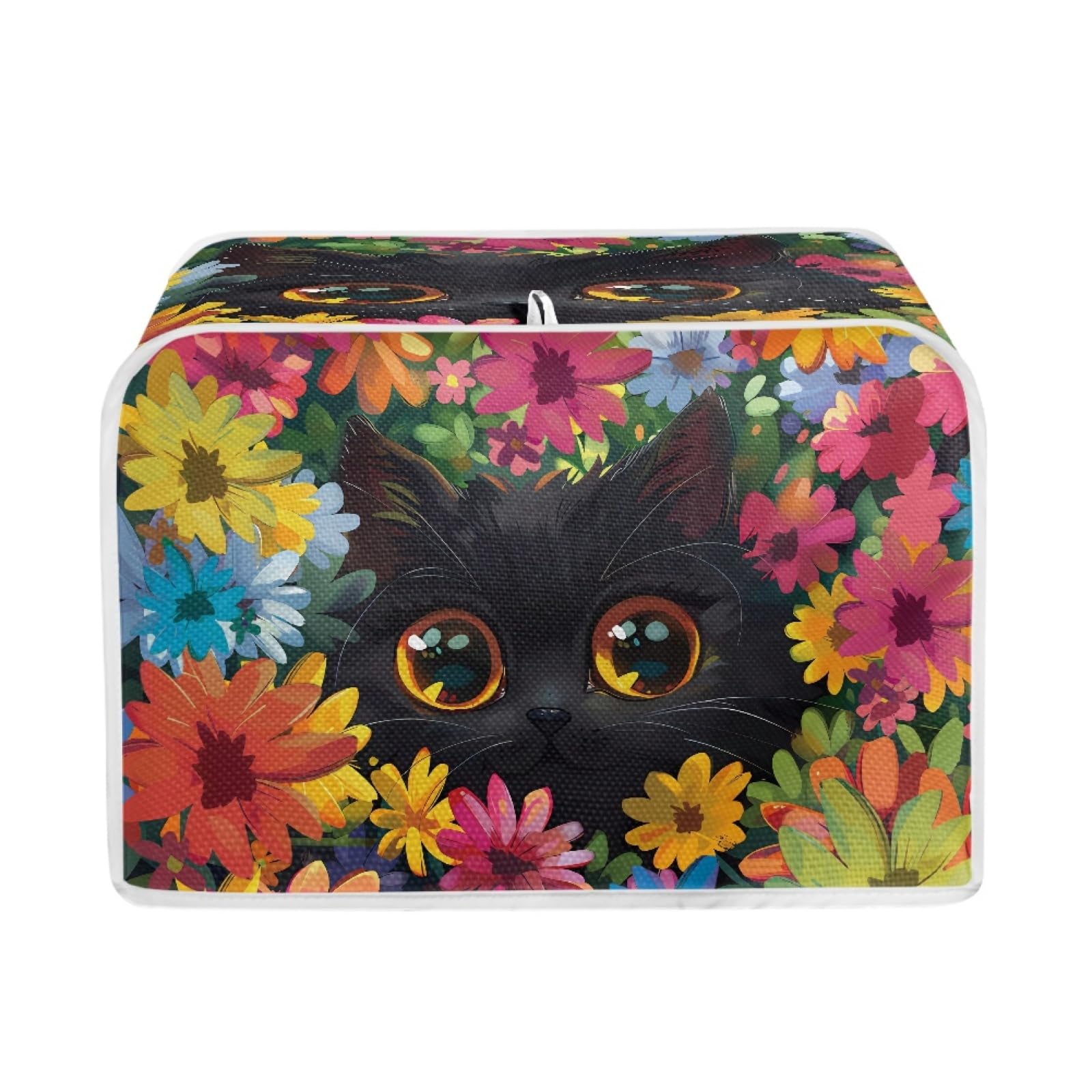 AFPANQZ 2 Slice Toaster Covers Flower with Black Cats Toaster Covers Kitchen Small Appliance Cover Protection Dustproof Washable Bread Maker Cover Toaster Covers for Womens