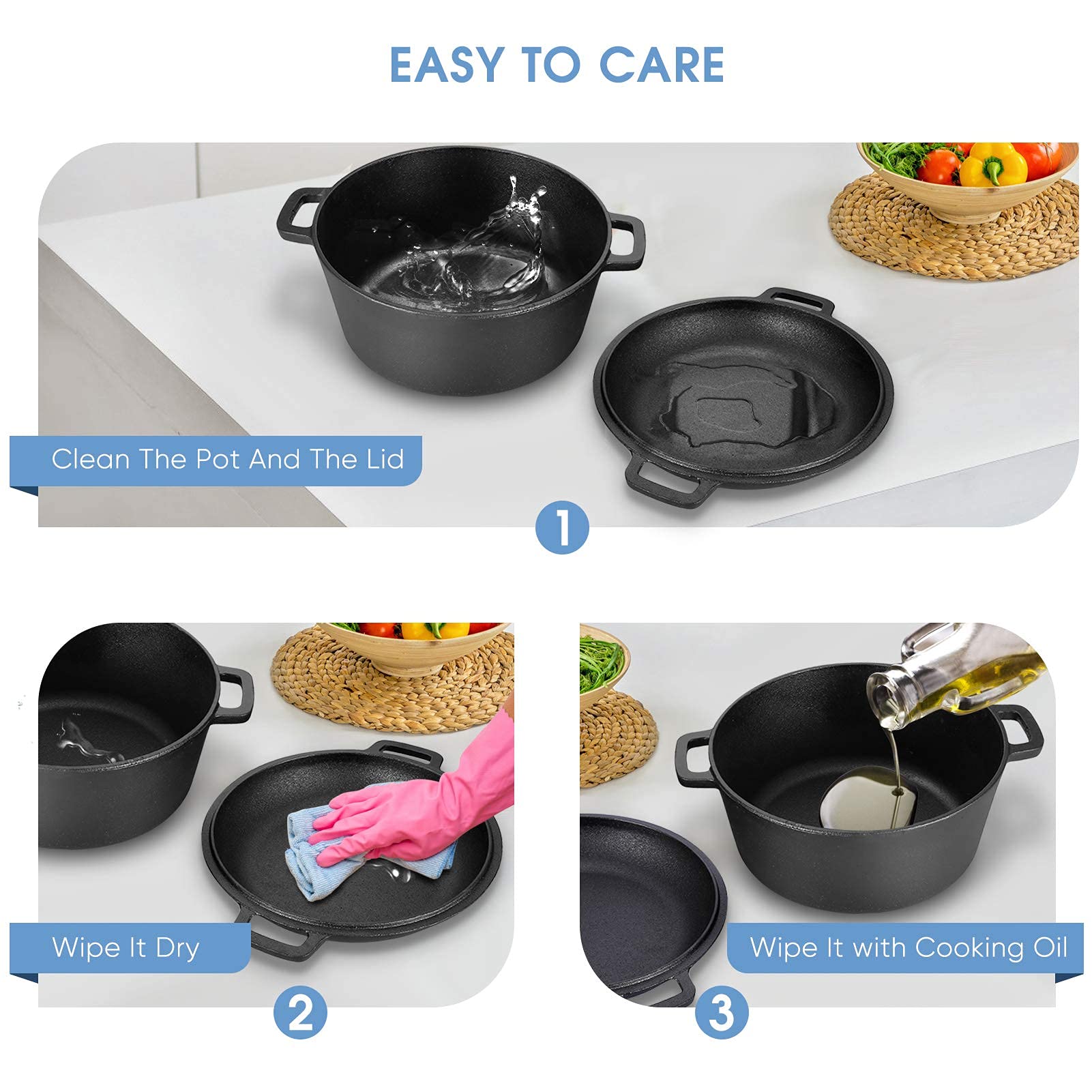 Casserole en fonte, 2 en 1 casserole de 4,5 l Réchaud combiné double Dutch Oven avec couvercle/poêle à frire double fonction de marque pour cuisine camping jardin cuisson barbecue 26 * 26 * 12 cm