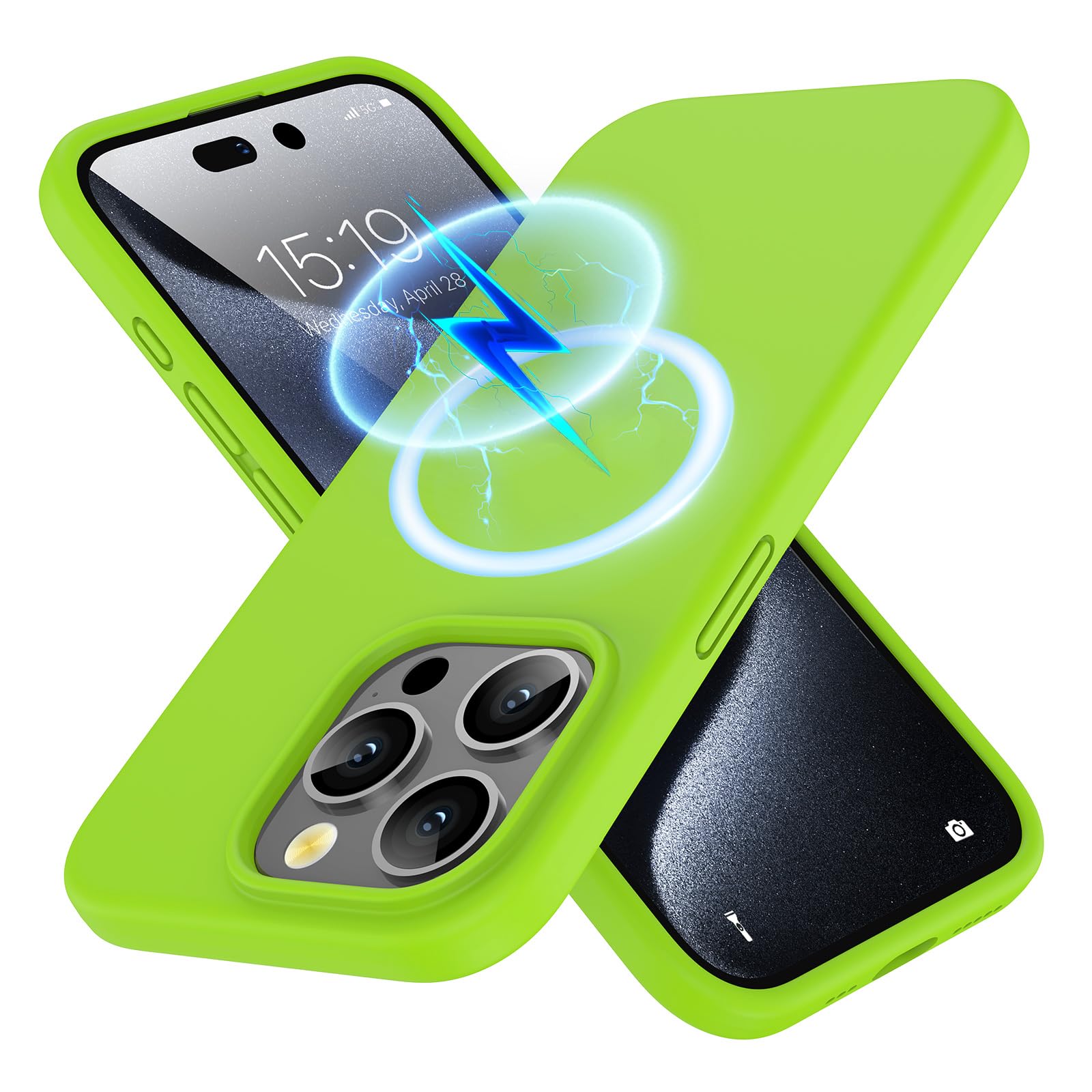 Kimguard Silicone Magnetic Case for iPhone 12 Pro Max Magsafe Case Silicone Phone Case with Microfiber Lining for iPhone 12 Pro Max 6.7 inch 2021, BrightGreen