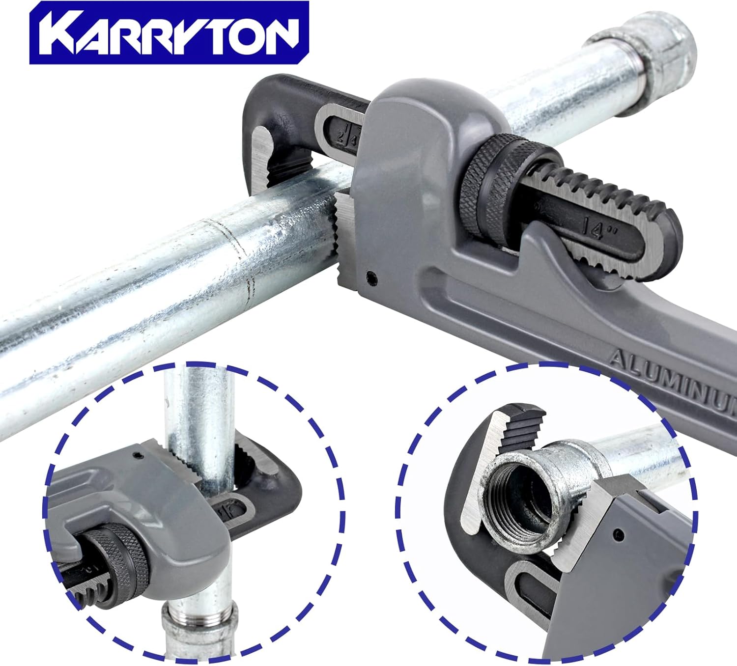 14 Inch Aluminum Pipe Wrench, 2-3/4"/70mm Adjustable Cr-Mo Jaw Opening Heavy Duty Aluminum Straight Handle Plumbing Wrenches, Perfect Plumbers Tool Exceed GGG Standard