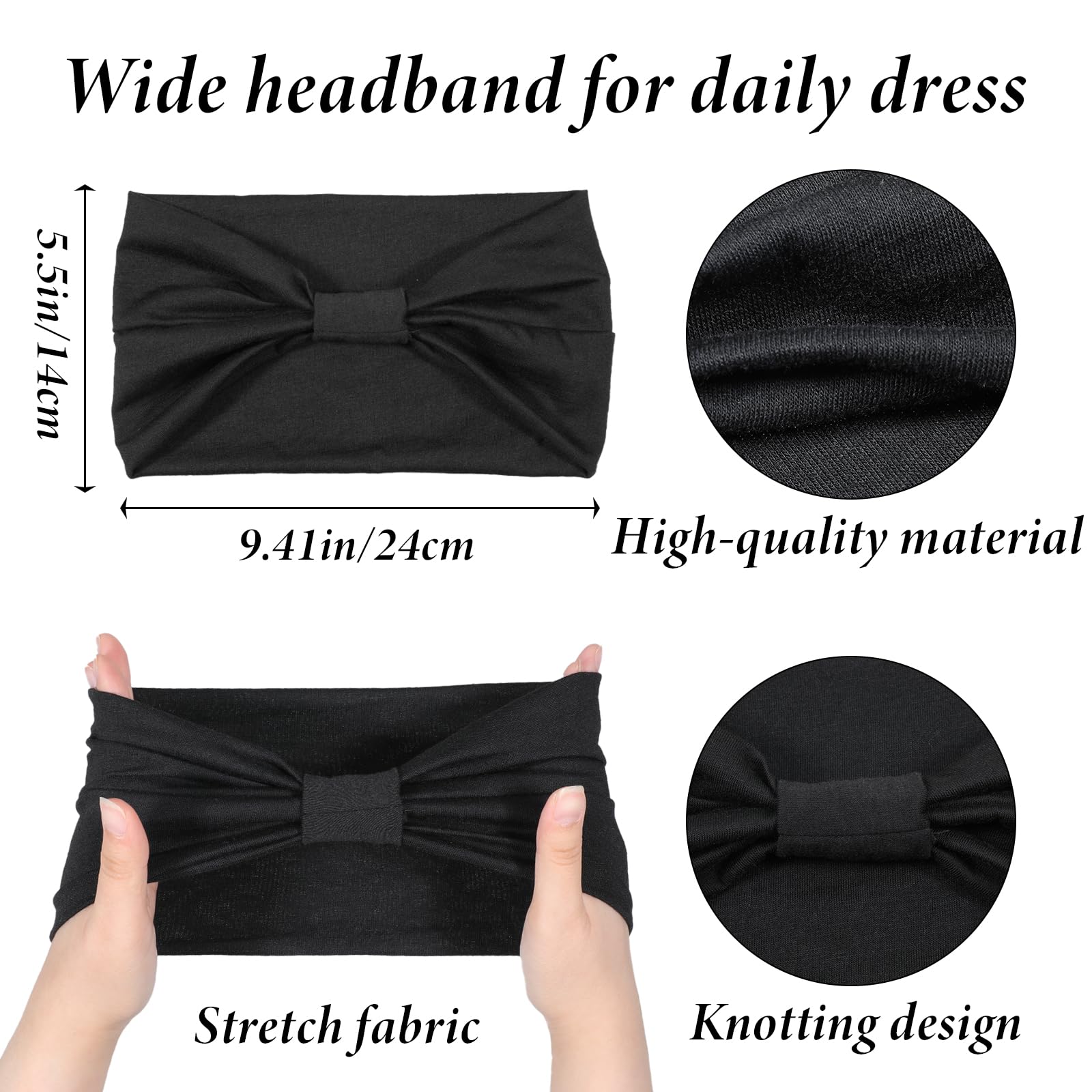 YBEATY 4 Pack Wide Headbands for Women Black Elastic Stylish Head Wraps Fashion Boho Thick Hairbands Large African Sport Yoga Turban Headband Hair Accessories for Girls Running Sweatband - Image 2