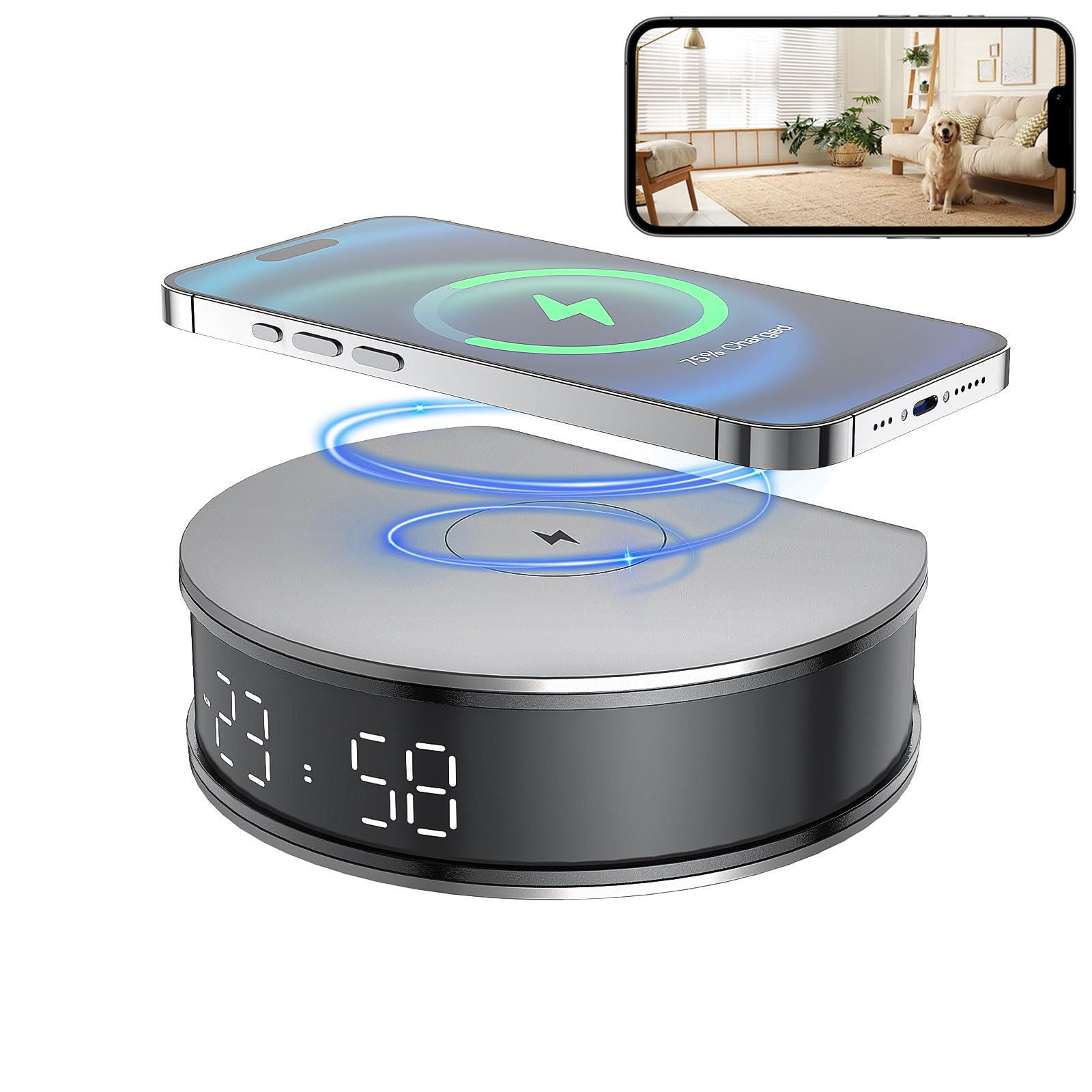 LIZVIE WiFi Camera Clock Video Recorder Real-Time Camera with Wireless Spy Camera Clock 1080P HD Motion Detection 110