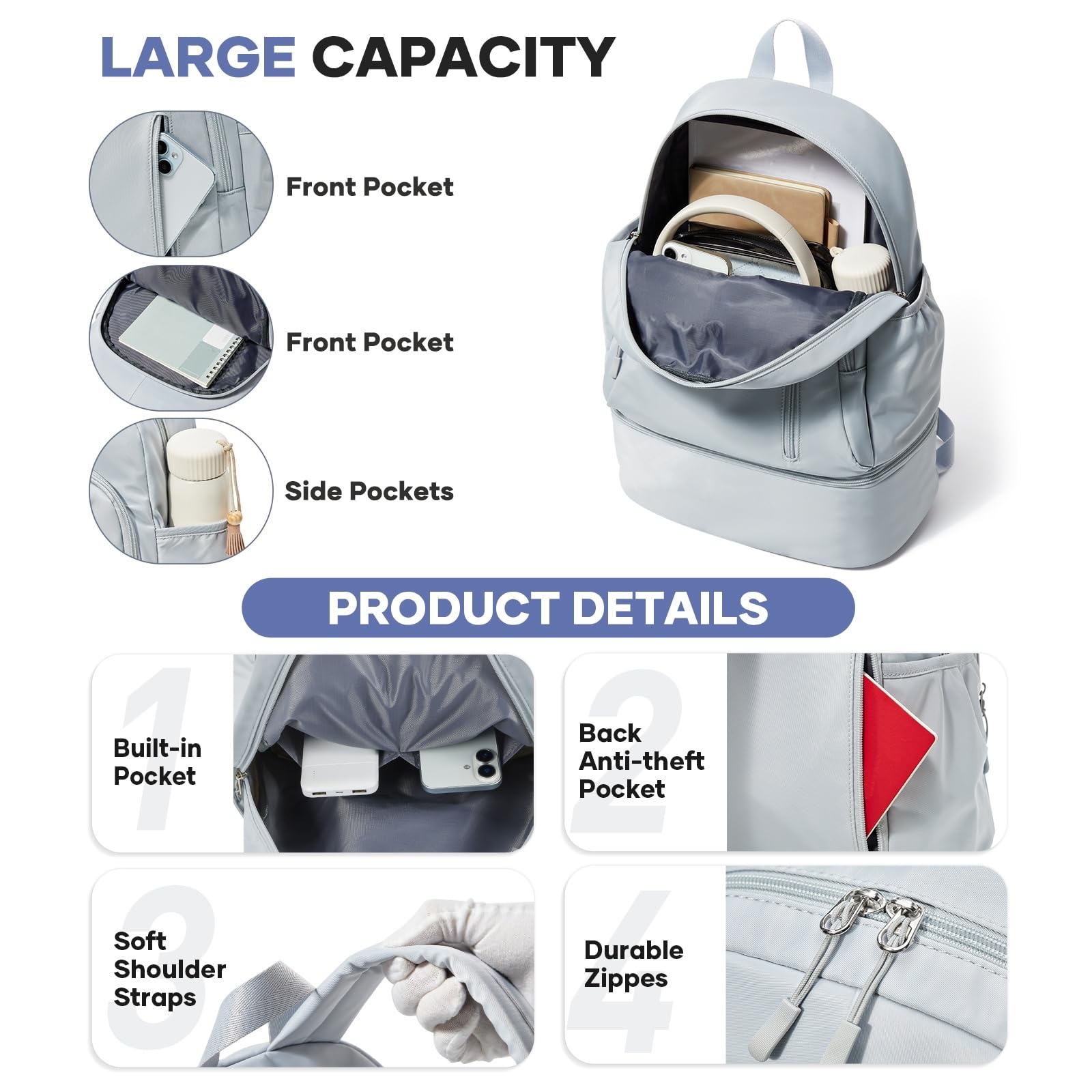 Beauty Case Zaino Sportivo per Uomini Donne, Borsa Impermeabile Palestra con Scompartimento Scarpe, da Viaggio Pieghevole-Black