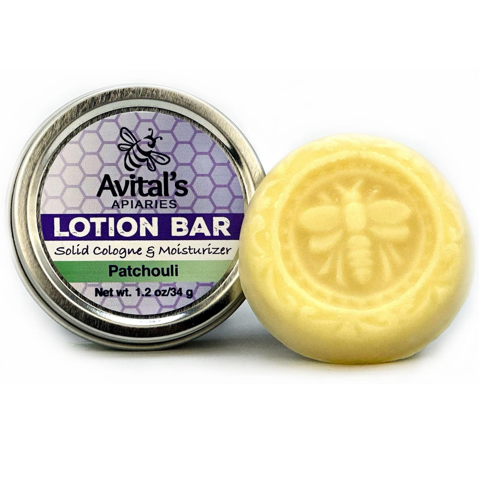 Avital’s Patchouli Lotion Bar – Beeswax, Shea Butter & Botanical Oils – Solid Moisturizer for Dry Skin – Handmade in Reusable Tin