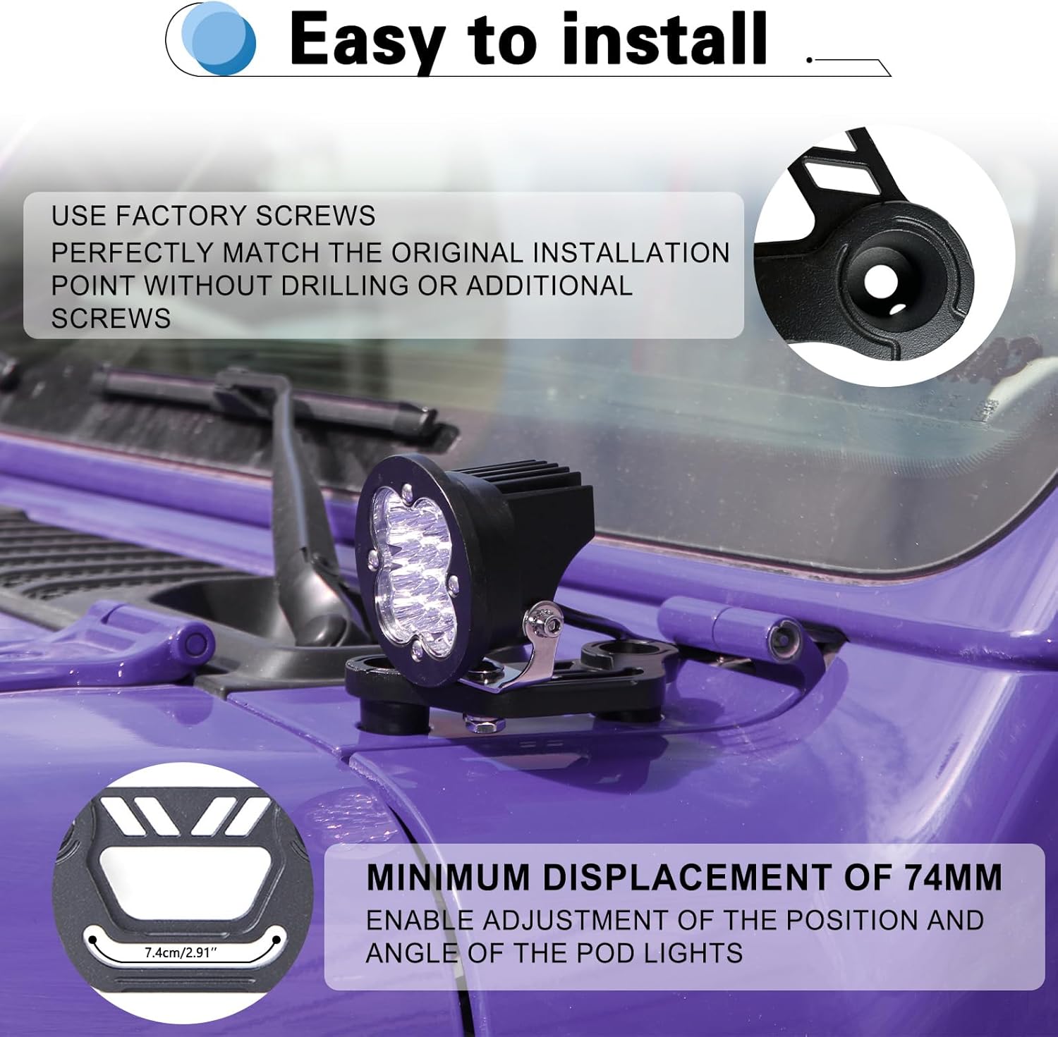 Cowl Light Mount for Jeep JL A-Pillar Cube Light Pods Mounting Bracket for Jeep JL Wrangler / Gladiator JT 2018 2019 2020 2021 2022 2023 - Pair