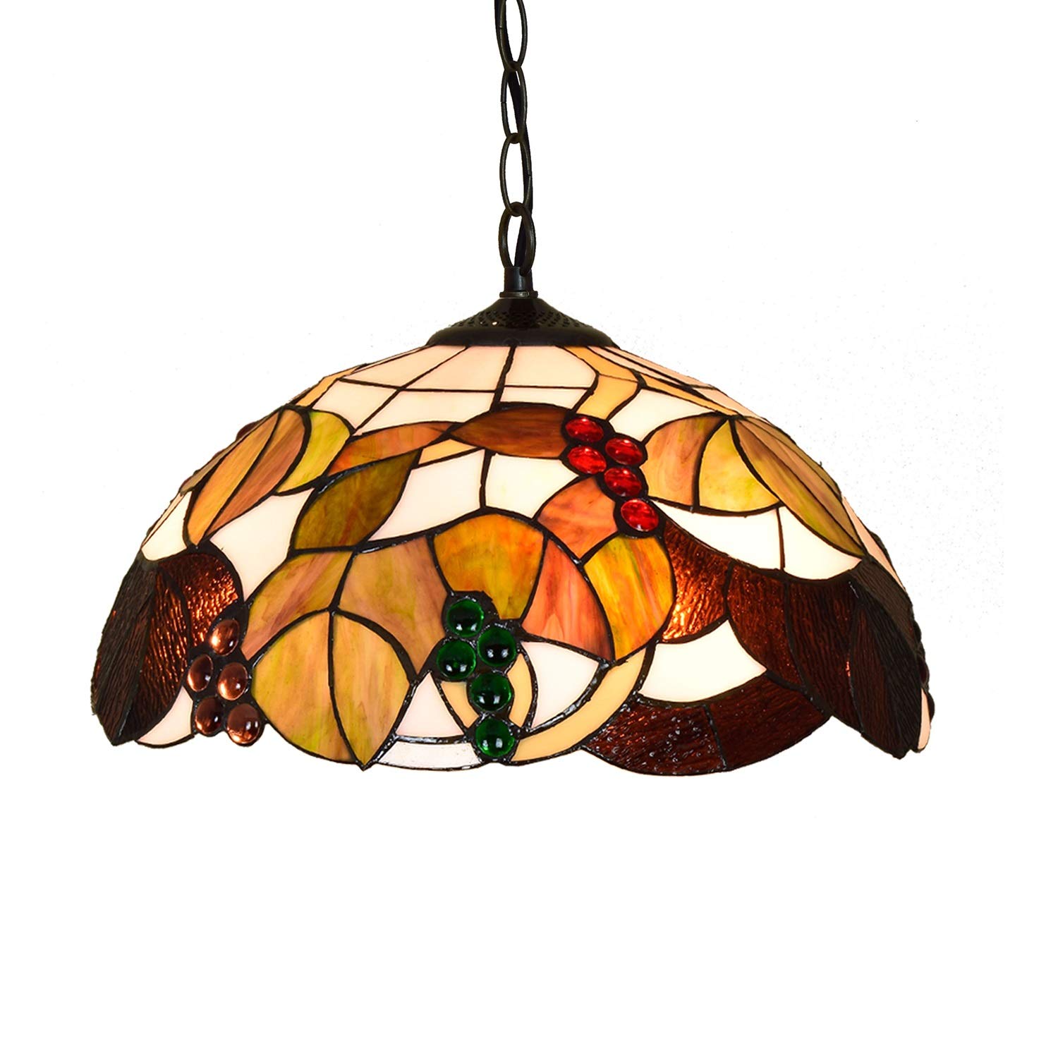 HPTHLY Ceiling Stained Glass Chandelier 16 Inches Tiffany Style Brown Grape Stained Glass Ceiling Bed Restaurant Pendant Light Handmade Lamp Shade