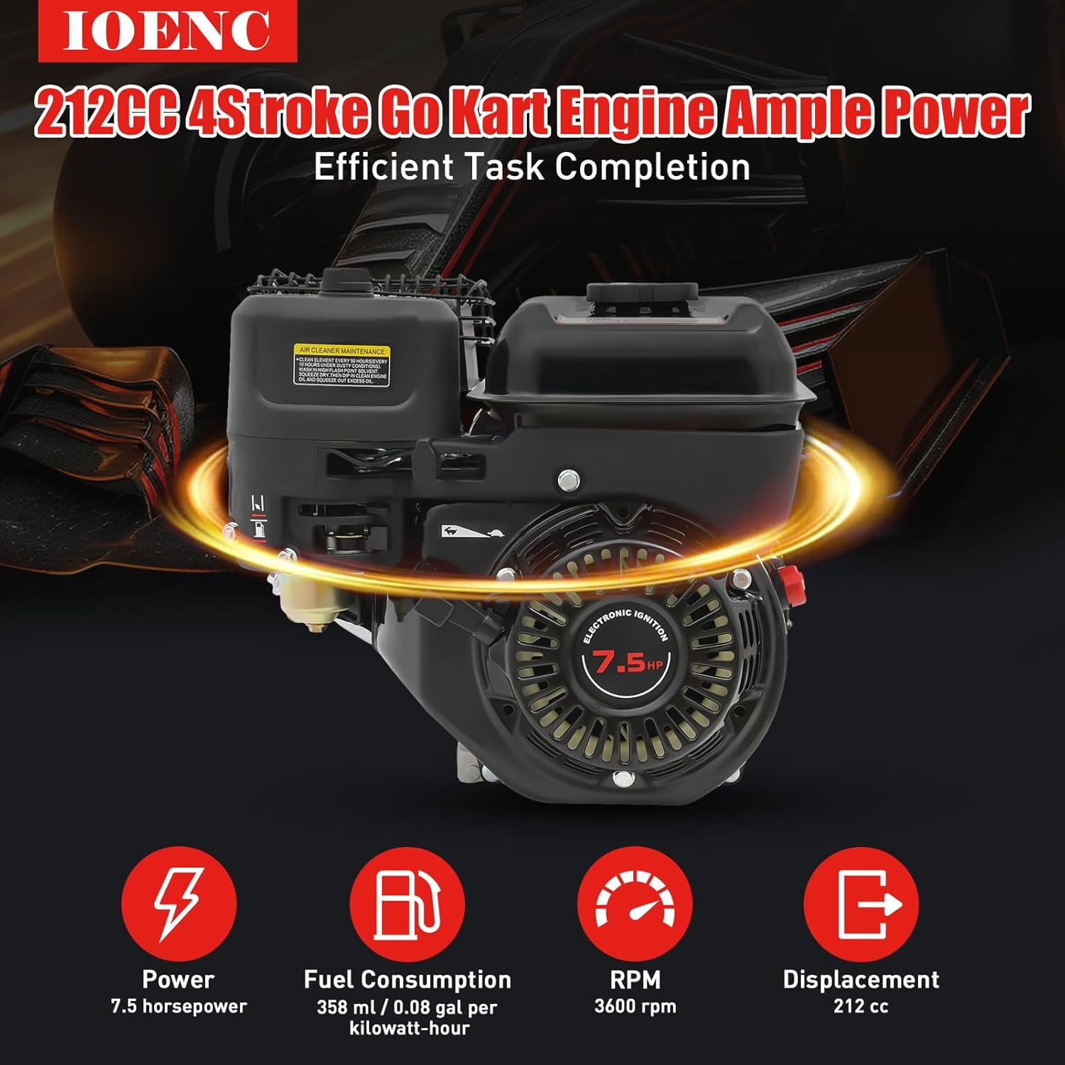 212CC Small Gas Engine,7.5HP 4-Stroke Hand Pull Start Motor with Single Cylinder Air Cooling System Engine for Go Kart,Water Pump,Generator,Lawn Mover Trencher,Horizontal Shaft Single Cylinder Motor