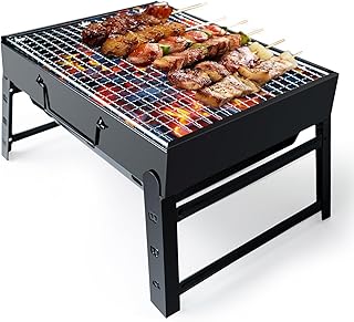 BBQ Barbecue Grill, Portable Foldable Charcoal Grill for Outdoor, Stainless Steel BBQ Tabletop Smoker for Picnic, Garden, Terrace, Camping, Travel, Hiking