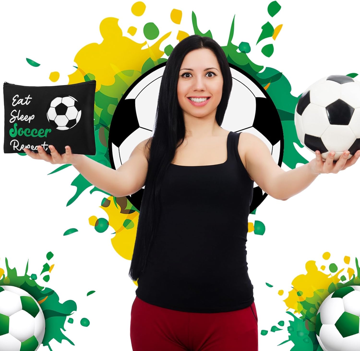 12 Pcs Soccer Makeup Bags Sport Themed Team Gifts Cosmetic Bags Portable Canvas Zipper Pouch Travel Toiletry Organizer for Women Team Sport Party Favors - Image 4