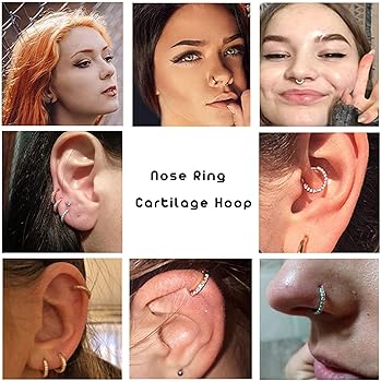 12 Anelli Per Piercing Naso In Acciaio Inox - Set Farfalle, Api, Luna E CZ Per Setto O Orecchio - Foto 8