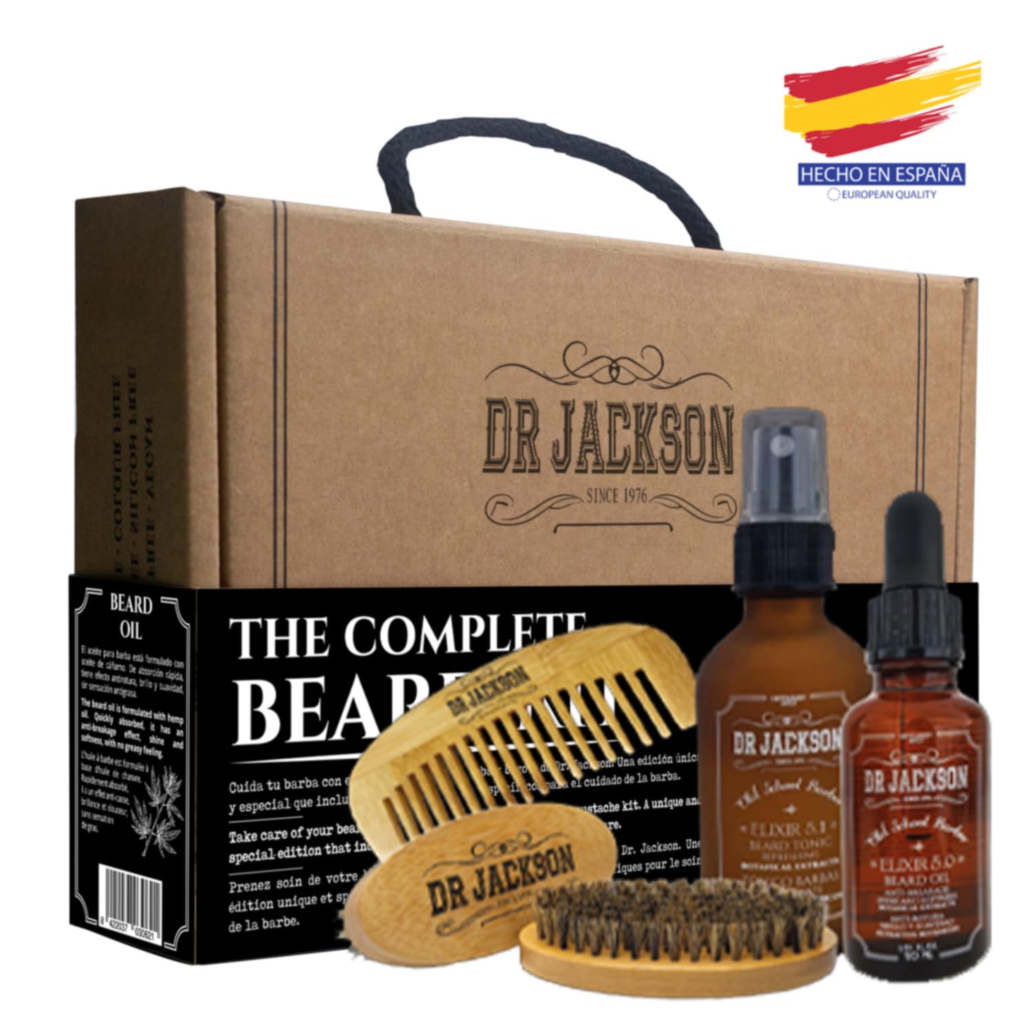 DR. JACKSON Kit Cuidado Barba Hombre con Balsamo Barba, Aceite para Barba Hombre y Cepillo Barba Hombre - Pack Regalo Hombre Cumpleaños - Kit Barba Hombre Aceite Barba Hombre Crece Barba