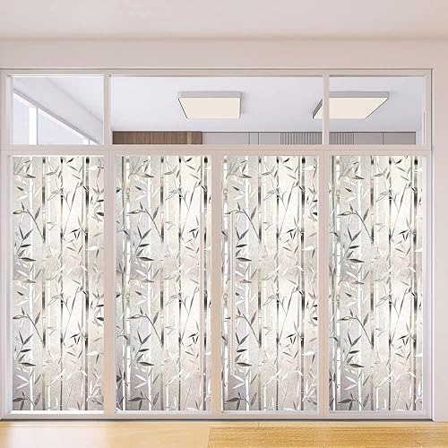 Miniatura 12 de Película de vidrio esmerilado, vinilo de bambú para ventana, calcomanías decorativas manchadas, adhesivo extraíble estático sin pegamento