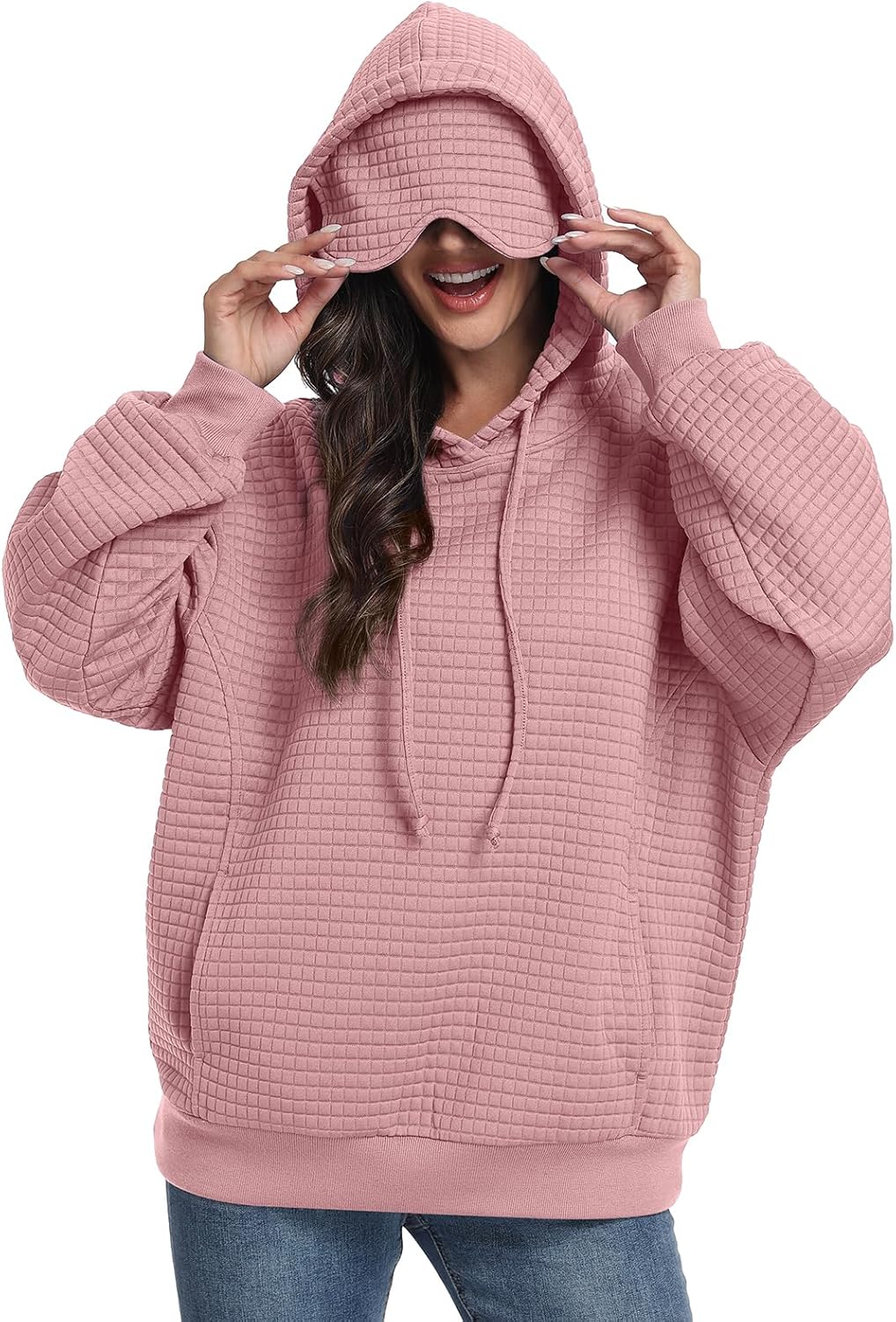 SeSe Code Hoodie With Eye Mask Waffle Hooded Sweatshirts Womens Travel Airplane Sleep Hoodies Mens Oversized Pullover - Image 5