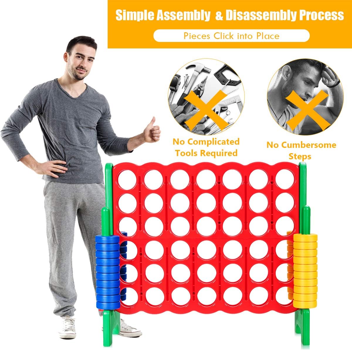 COSTWAY Jumbo 4-to-Score Giant Game Set, 4 in A Row for Kids and Adults, 3.5FT Tall Indoor & Outdoor Game Set with 42 Jumbo Rings & Quick-Release Slider, Perfect for Holiday Party & Family Game, Green