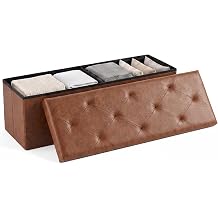 OLIXIS 43 Inch Folding Storage Ottoman Bench, Brown Ottoman with Storage