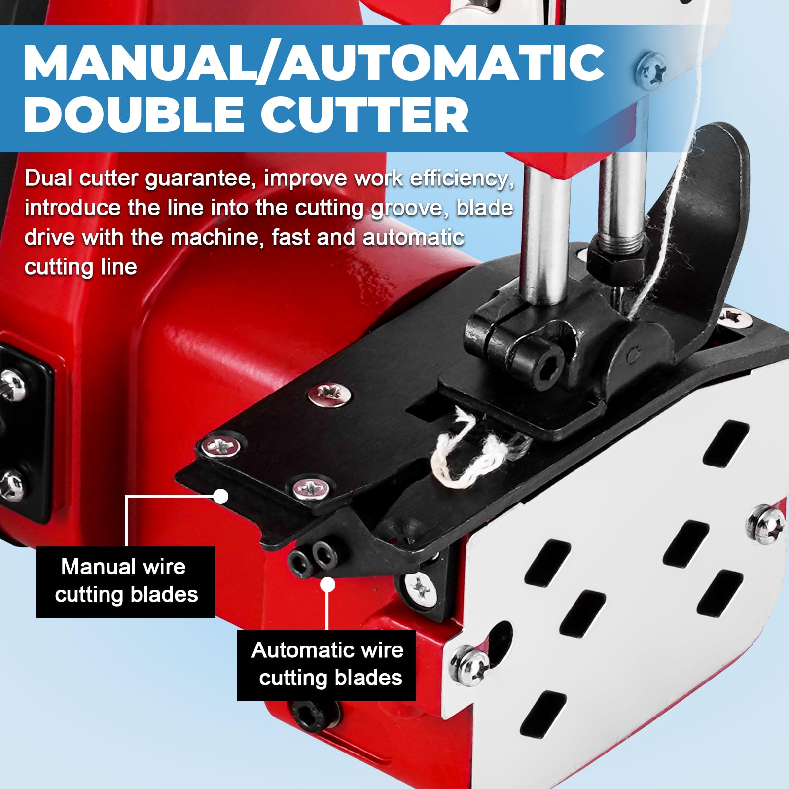 MXBAOHENG Maquinas de Coser para Sacos con cable 230 V 2600 puntadas/minuto Máquina Cosedora de Bolsas con Función Línea de Corte Automática, para Bolsas Tejidas/Arroz/Piel/Plástico/lonas(Rojo)