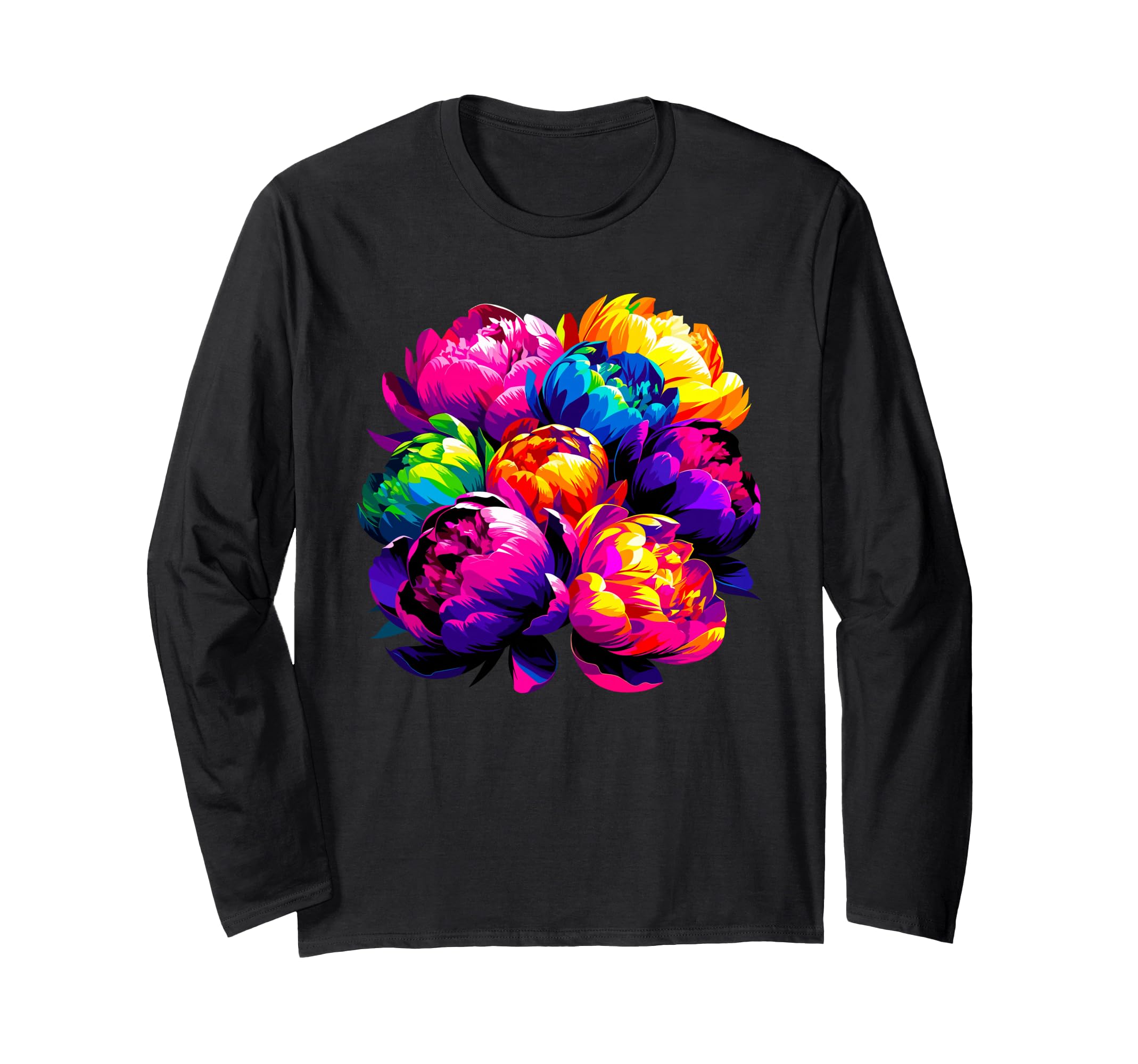 Paint Art Peony Flowers Peonies Long Sleeve T-Shirt